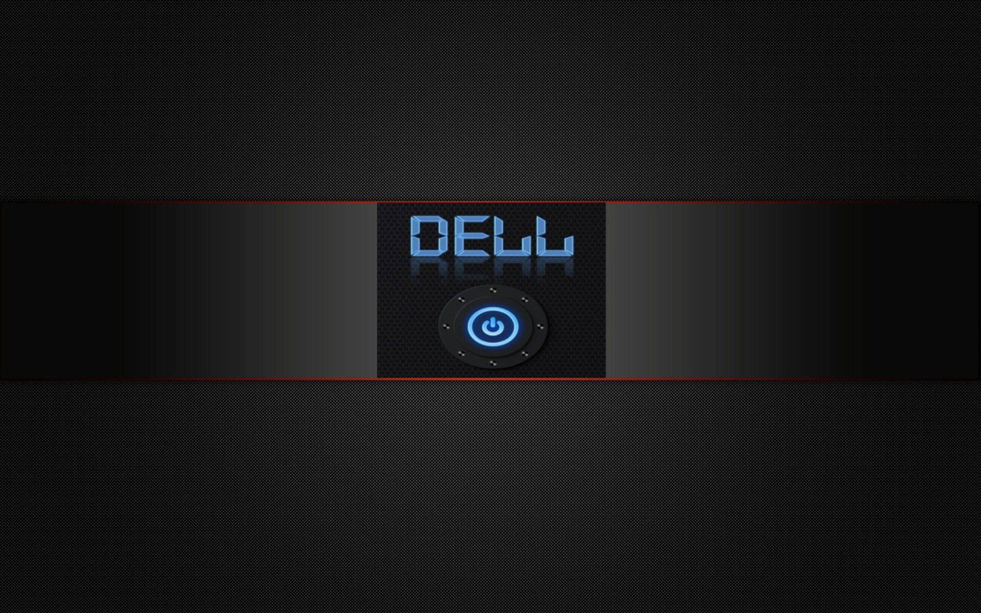Dell標誌，帶有發光藍色電源按鈕，位於深色紋理背景上。 — Dell 壁紙
