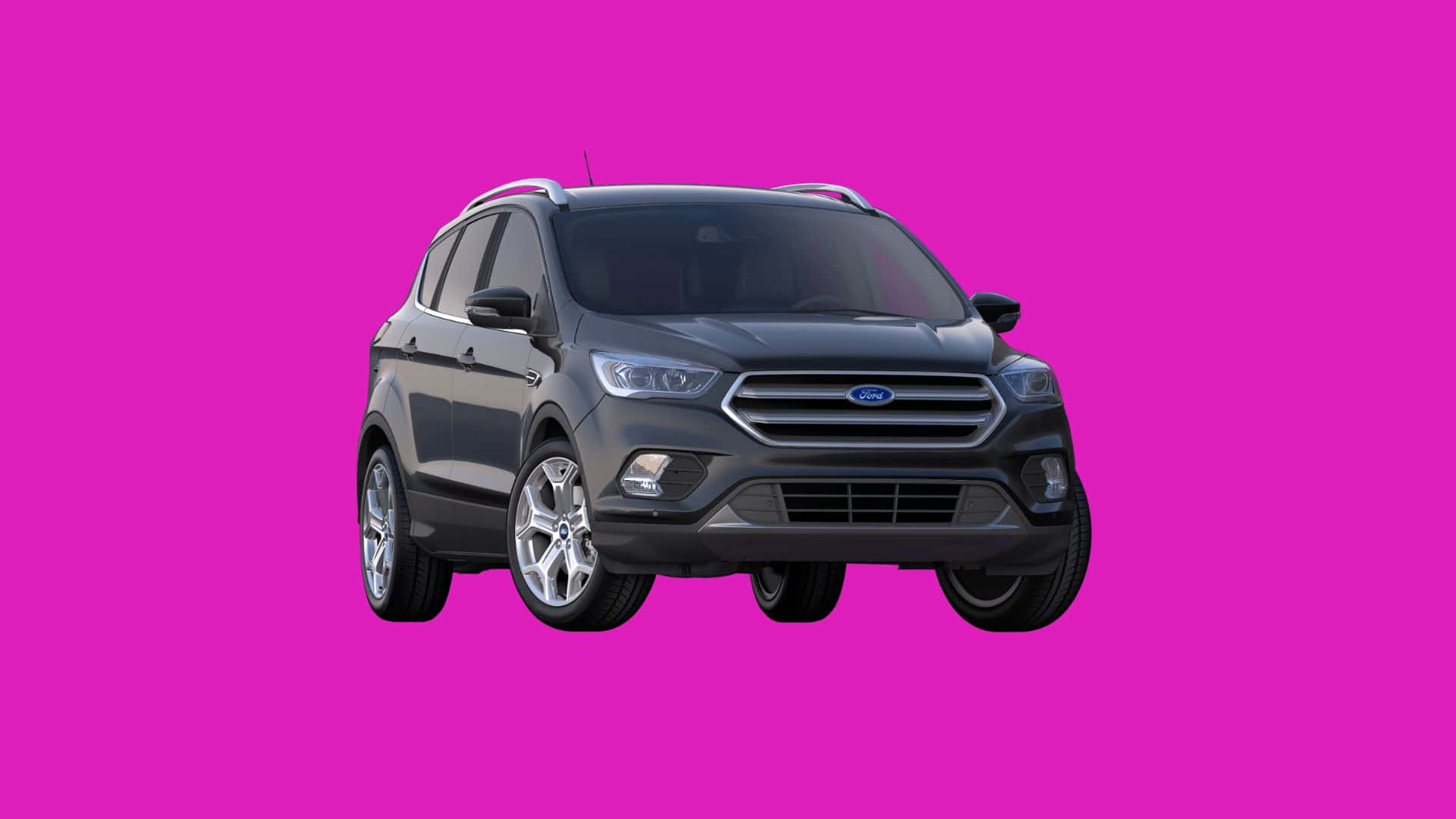 Ford Escape 桌布 壁紙 — 一輛時尚的灰色福特 Escape SUV 在充滿活力的粉紅色背景上居中，沒有其他元素。