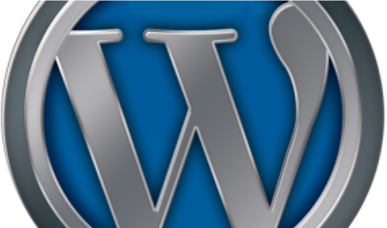 WordPress 標誌，藍色背景上帶有銀色字母 W — 3D 壁紙