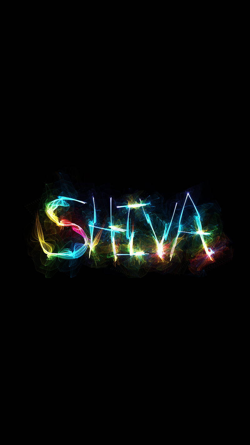 Name 桌布 壁紙 — 「Shiva」這個詞在純黑色背景上散發著充滿活力的霓虹能量。