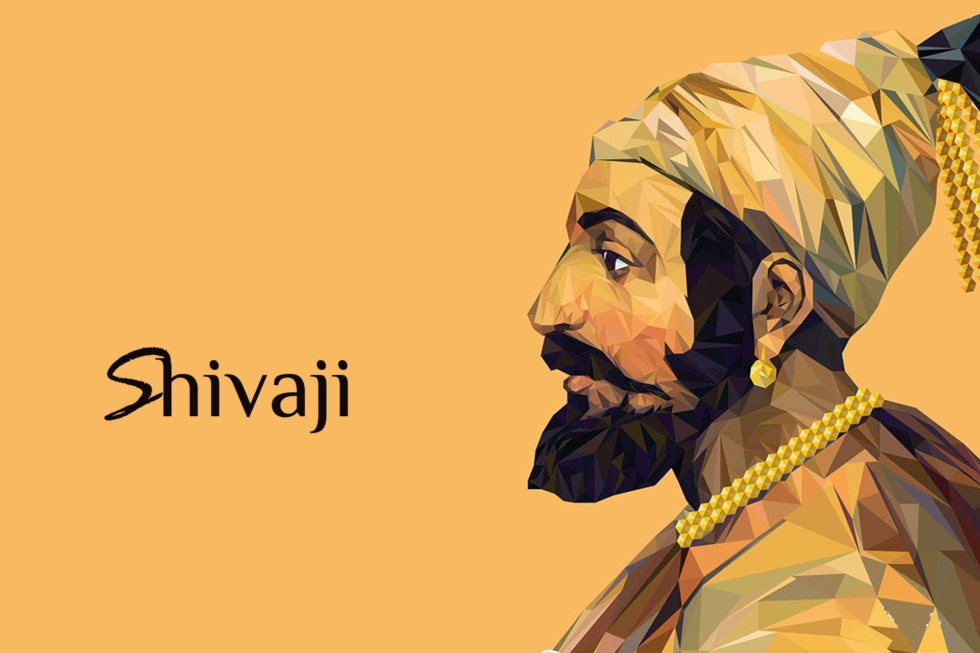 Indian 桌布 壁紙 — Shivaji 的側面風格化幾何肖像，背景為溫暖的橙色，配以金色珠寶。