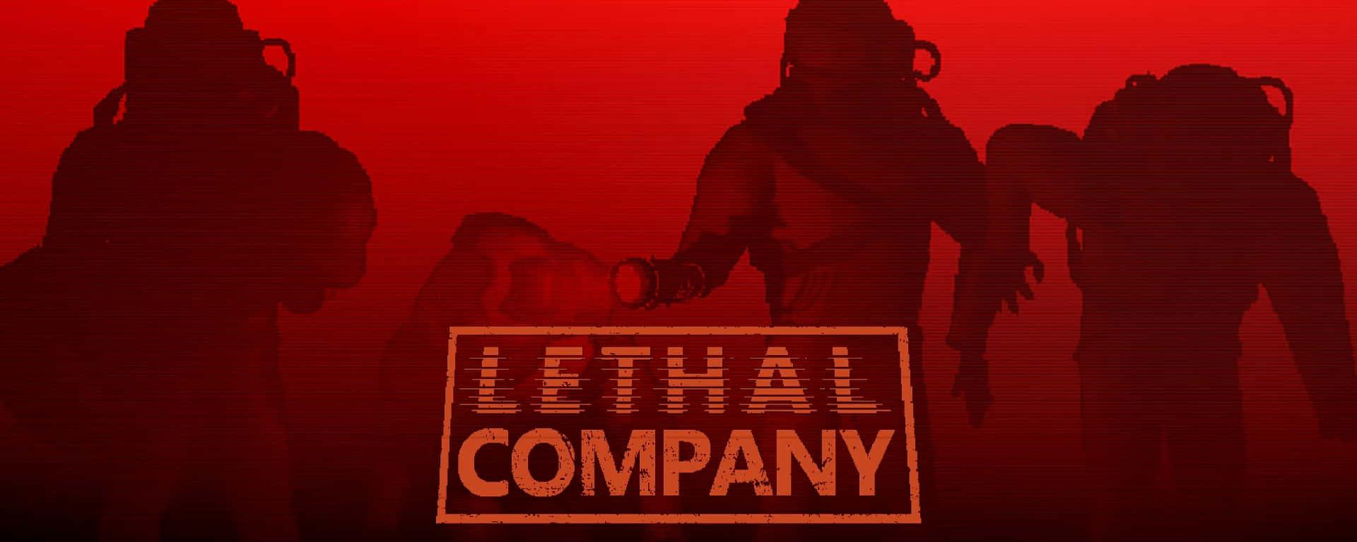  壁紙 — 剪影人物穿著潛水裝備，站在血紅色背景前，標題 LETHAL COMPANY 顯眼地展示。
