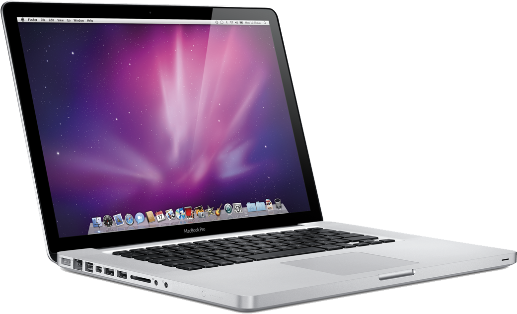 銀色 MacBook Pro 筆記型電腦配紫色星空桌面壁紙。 — Macbook Pro 壁紙