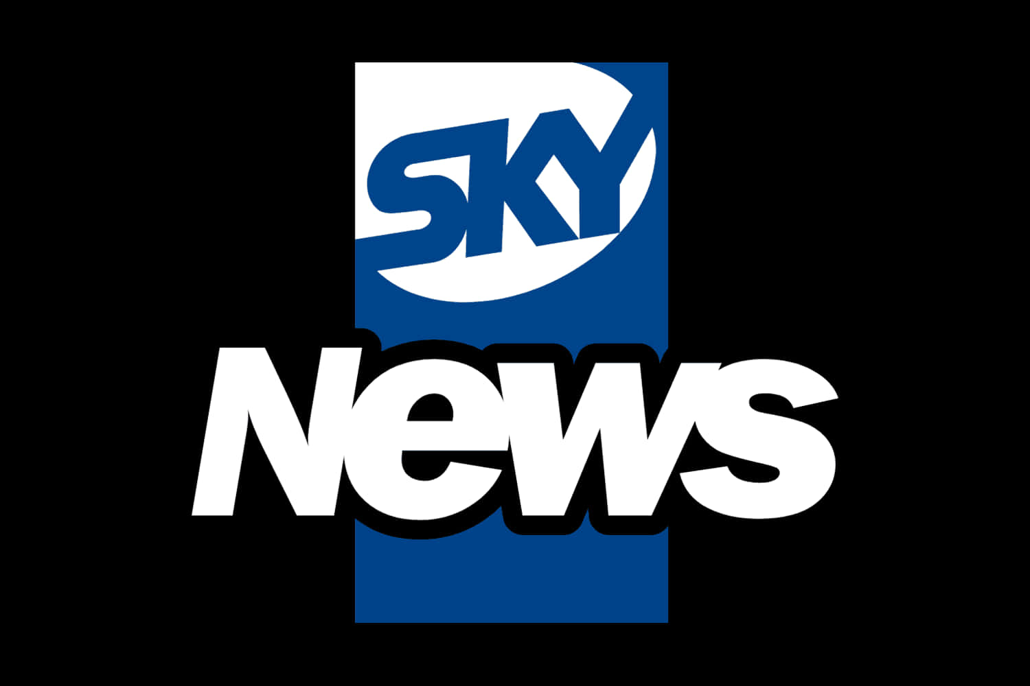 高清 桌布 壁紙 — Sky News 標誌以粗體藍色和白色顯示在純黑色背景上。