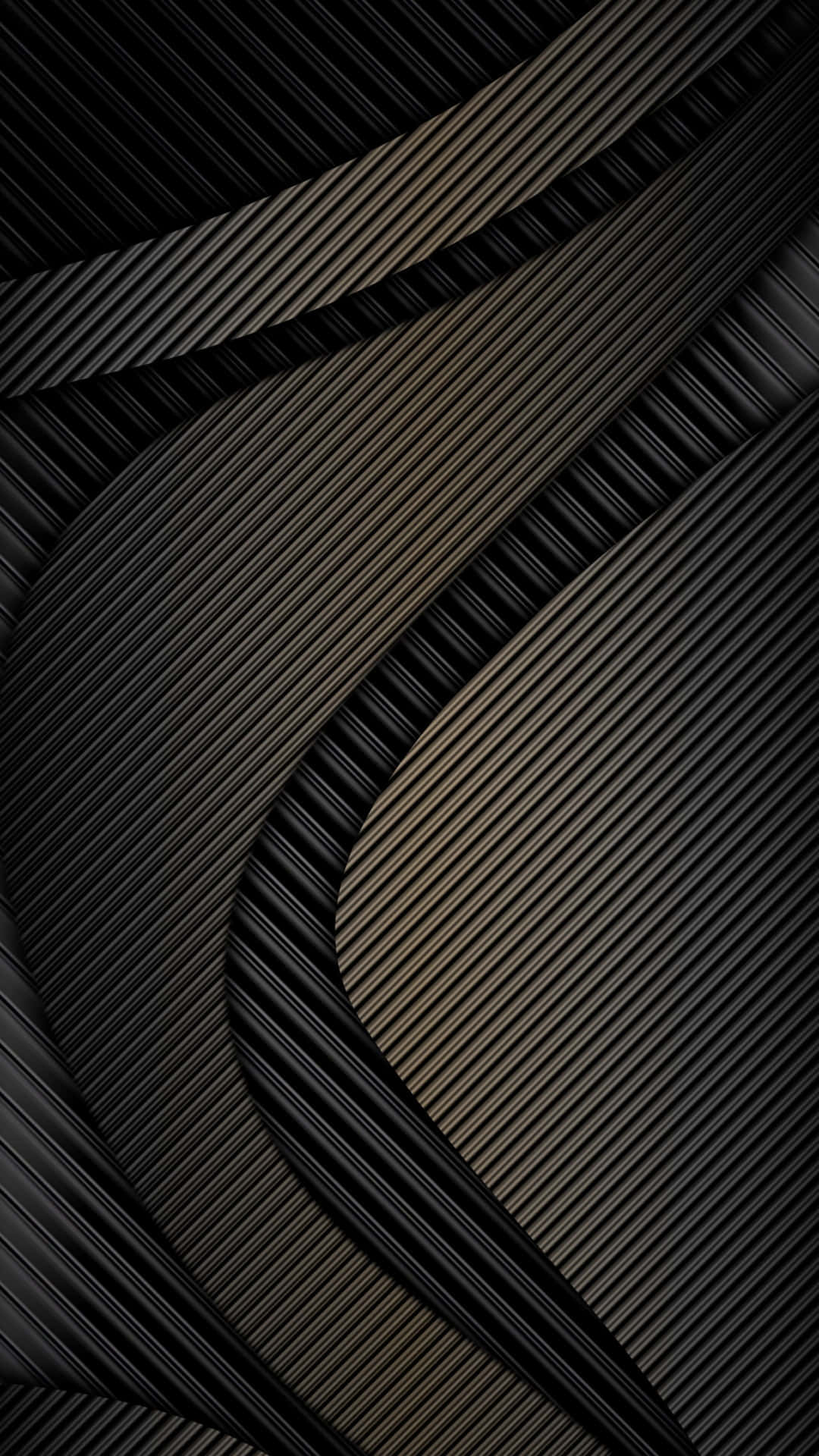  壁紙 — 時尚的黑色和深金色羅紋波浪在極簡抽象表面上動態彎曲。