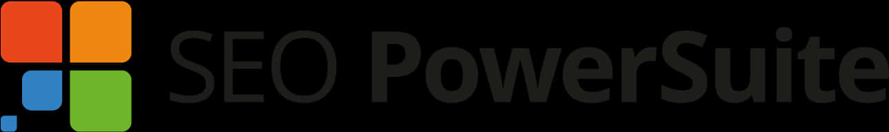 黑色背景上帶有彩色方形和灰色文字的SEO PowerSuite標誌 — Google 壁紙