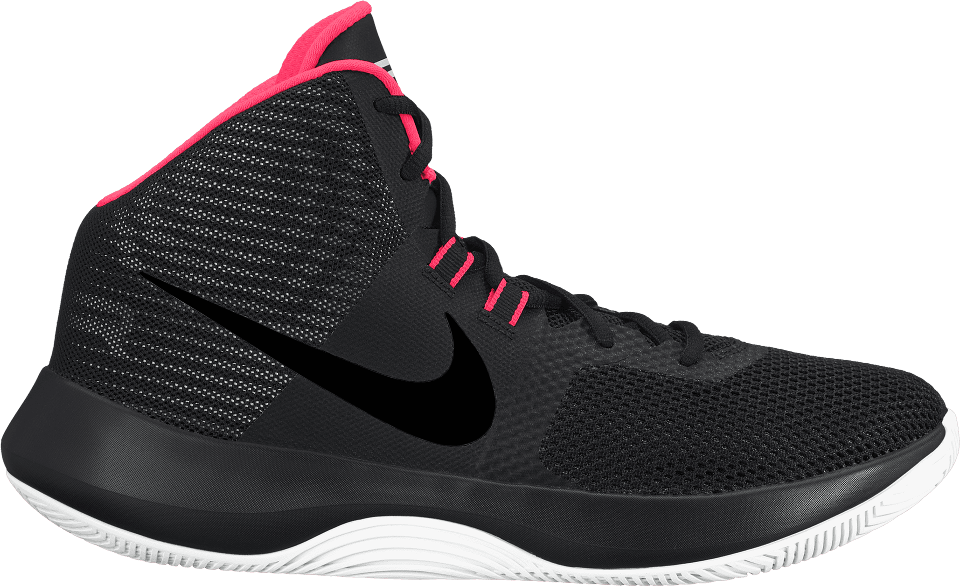 黑色高筒籃球鞋，帶有粉紅色細節和白色鞋底。 — Nike 節奏籃球 壁紙