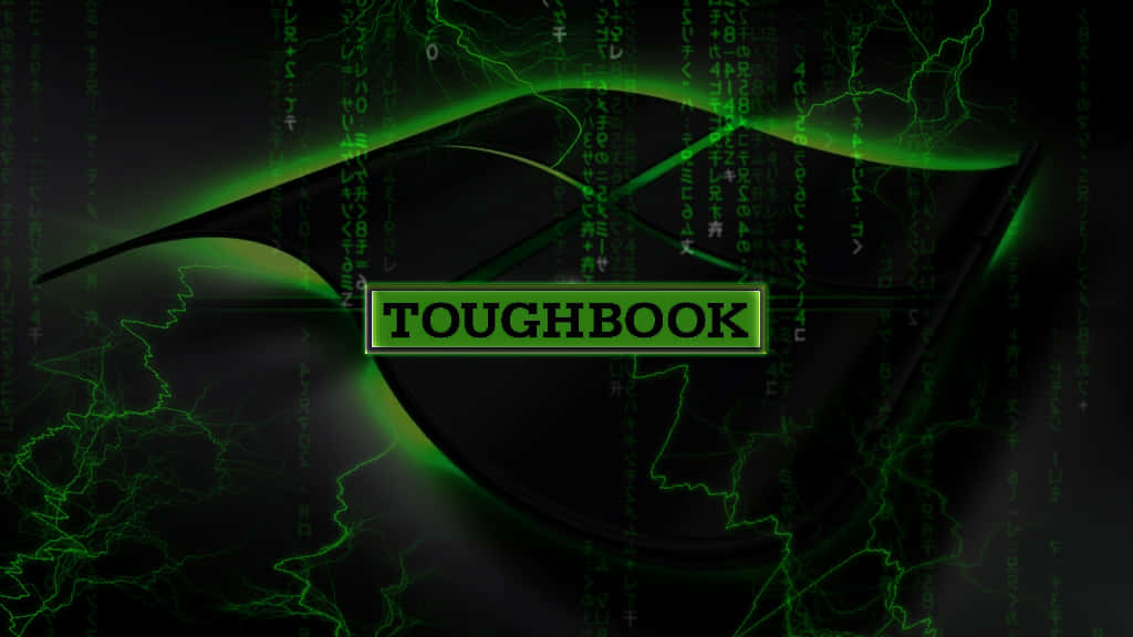 一部被發光綠色數位代碼包圍的黑色Toughbook筆記型電腦。 — Microsoft 壁紙