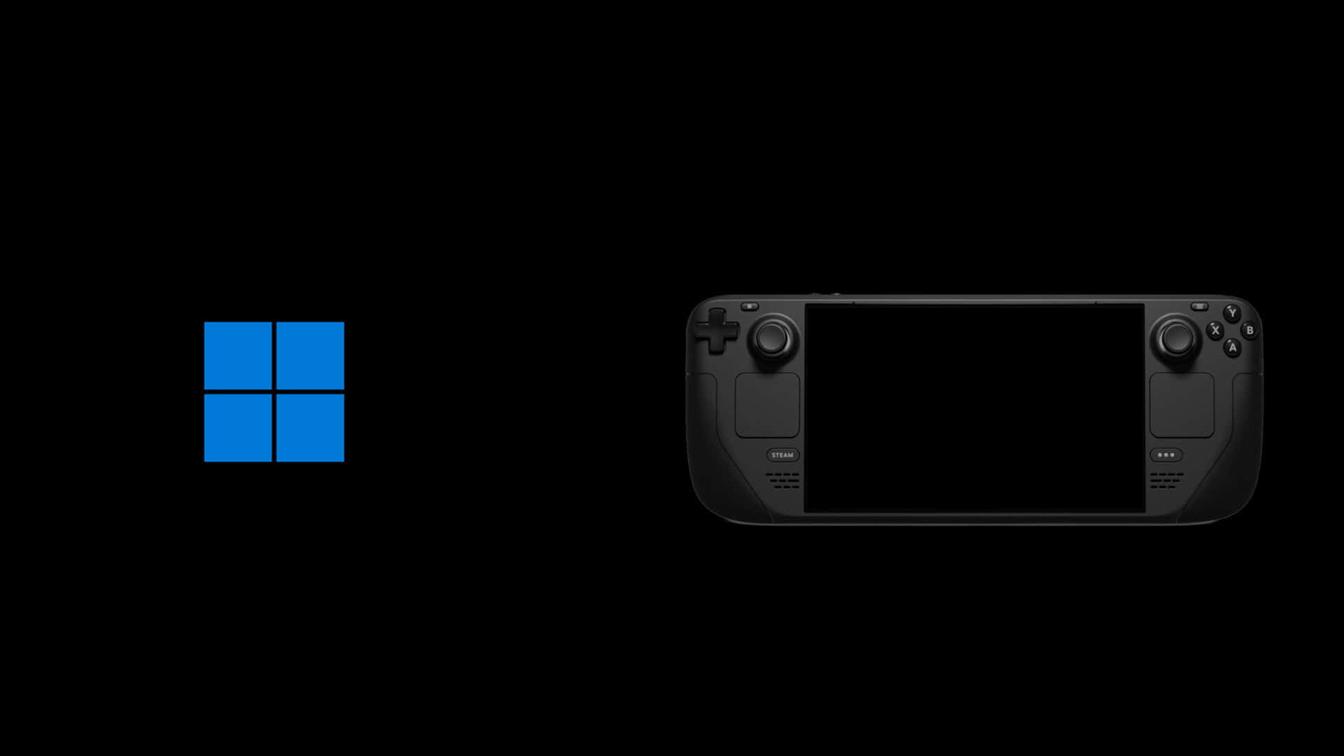 壁紙 — 一個時尚的黑色Xbox控制器和藍色Windows標誌漂浮在純黑色背景上。