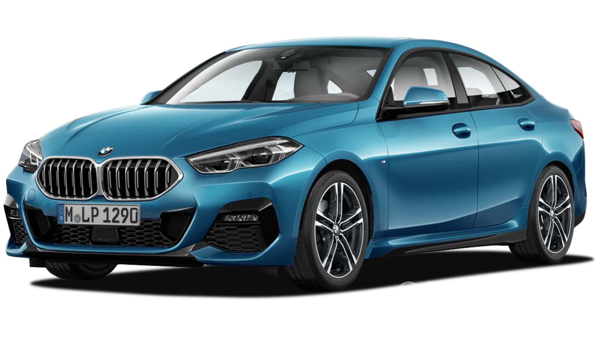 Bmw 2 Series 桌布 壁紙 — 一輛時尚的藍色BMW轎車，帶有光澤飾面和運動型合金輪轂，立在潔白背景前。