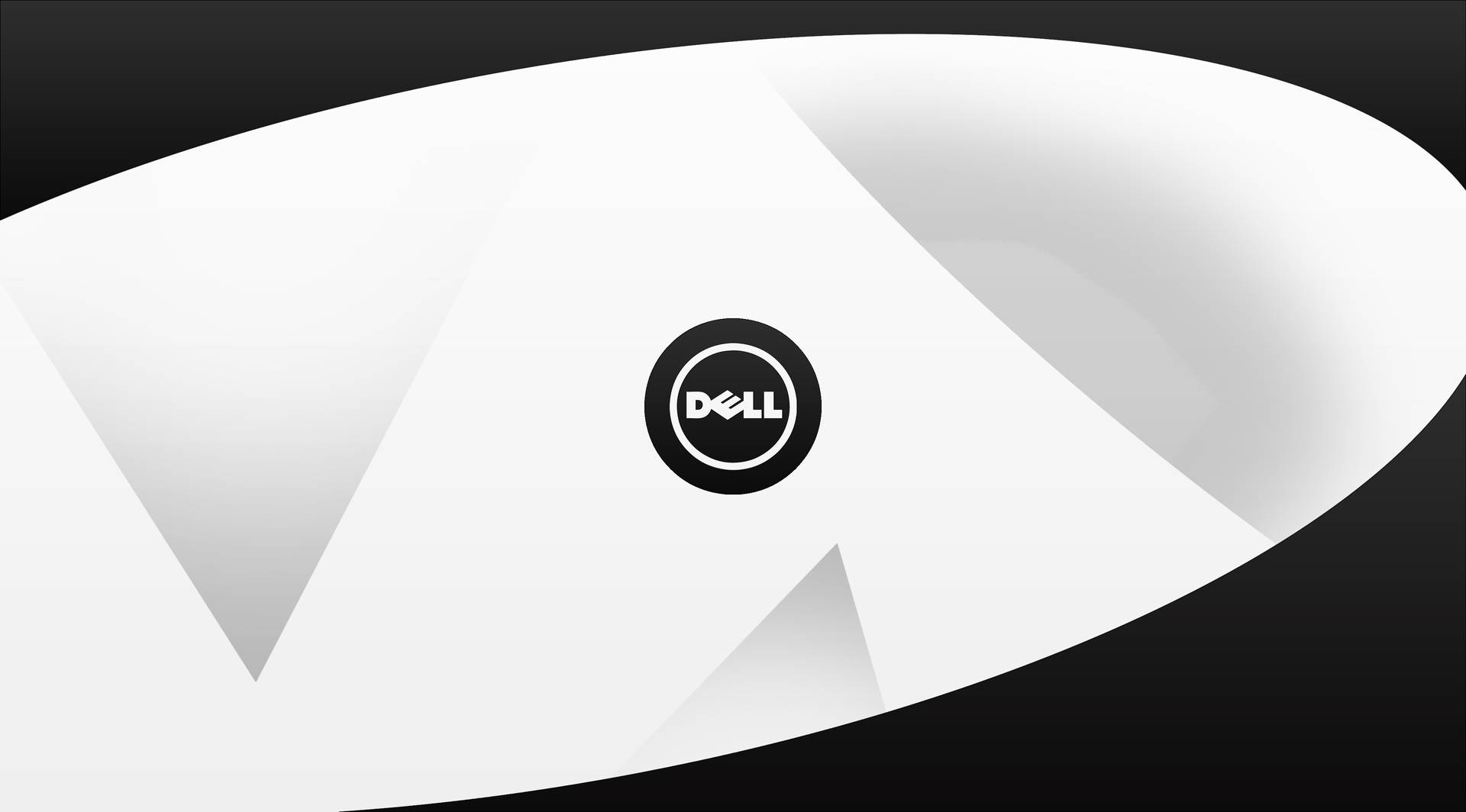 Dell標誌在白色曲面上，黑色背景。 — Dell 壁紙