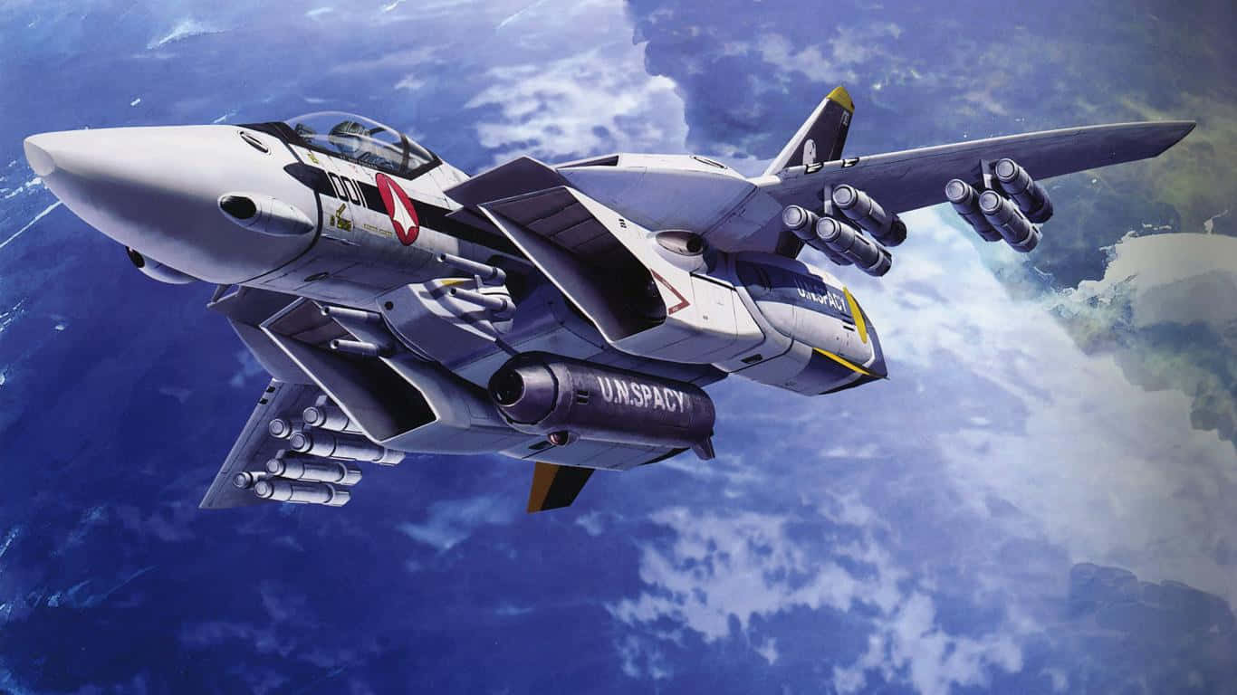 未來戰鬥機攜帶導彈吊艙飛越地球 — 1366X768 壁紙