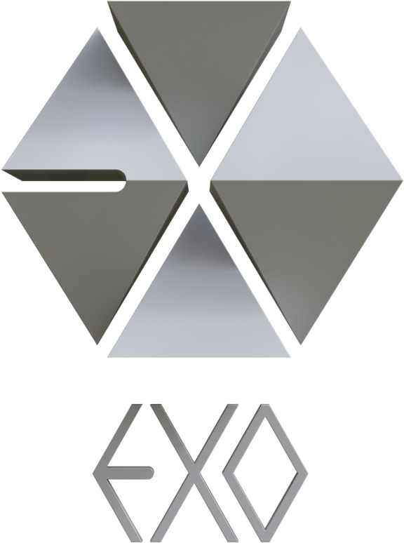 銀色幾何標誌，帶有相互交錯的三角形和EXO字樣。 — Exo 壁紙