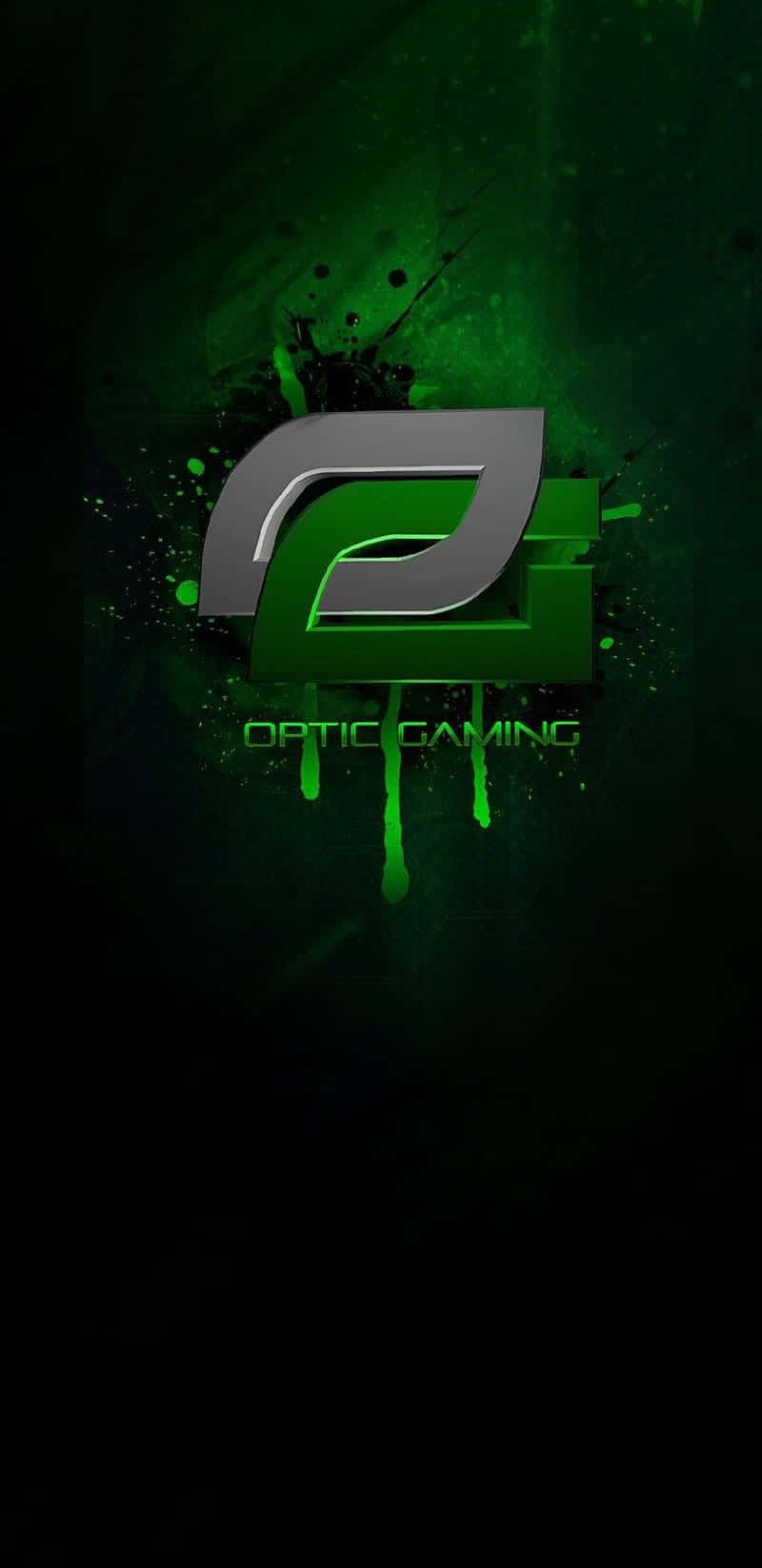 Optic Gaming 桌布 壁紙 — 一個時尚的綠色和銀色 'OG' 標誌在深色紋理背景上滴落著螢光綠色油漆。