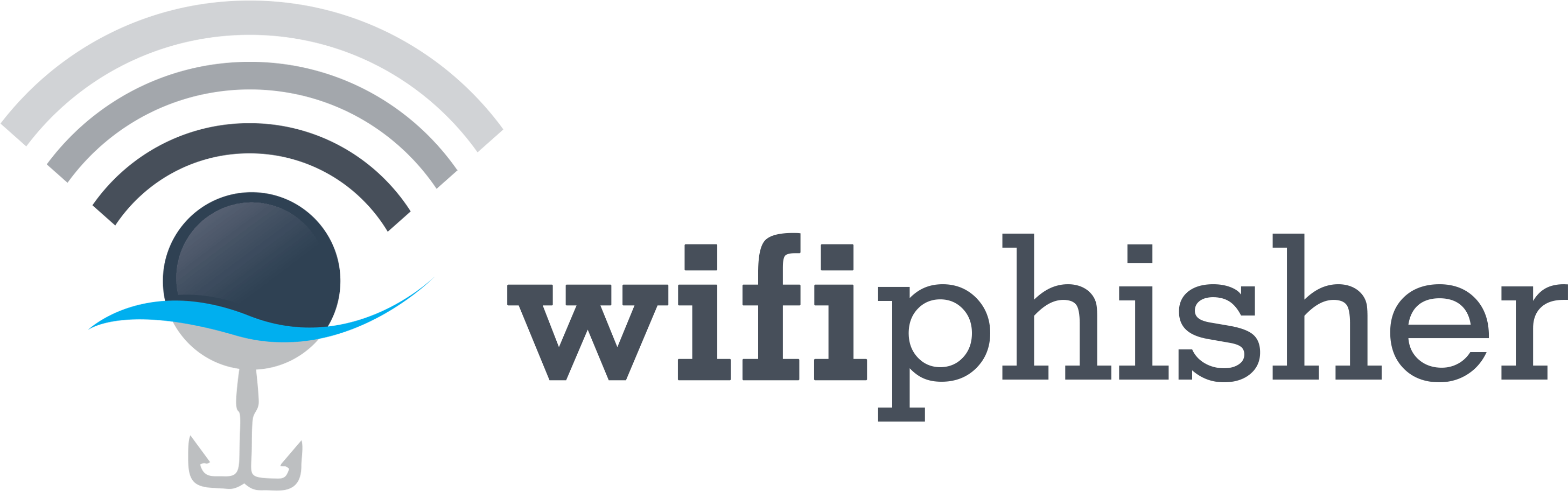 wifi phisher的標誌，顯示一個帶有Wi-Fi信號和文字的鉤子。 — Linux 壁紙
