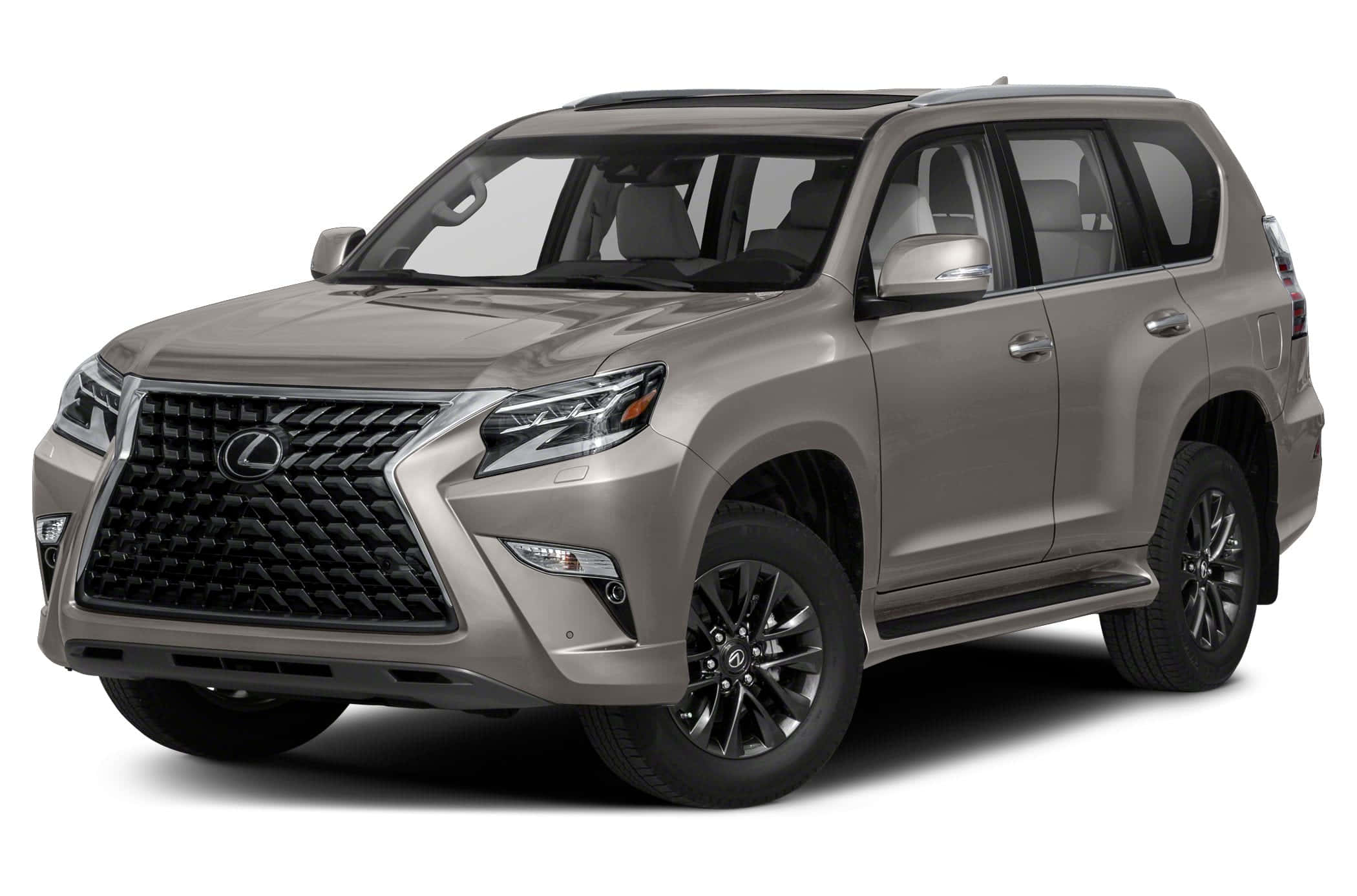 Lexus Gx 460 桌布 壁紙 — 一輛時尚金屬灰色Lexus GX SUV在攝影棚燈光下展示，線條銳利，搭配黑色飾件。