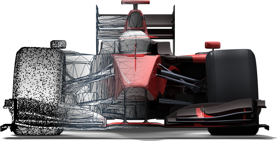 一輛紅黑一級方程式賽車，前半部分帶有線框網格設計。 — F1 壁紙