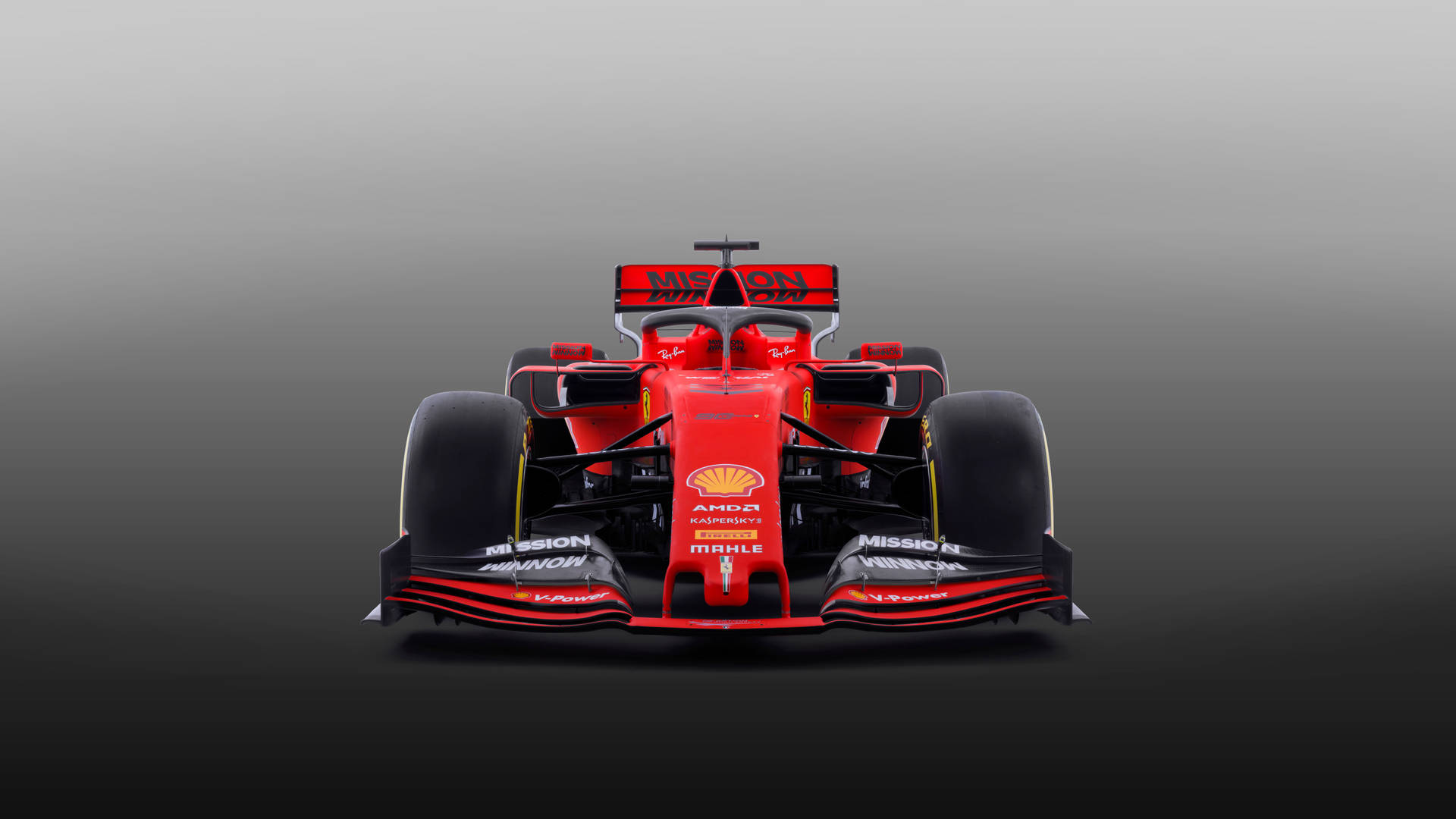 紅色法拉利一級方程式賽車在工作室拍攝，帶有贊助商標誌。 — F1 壁紙