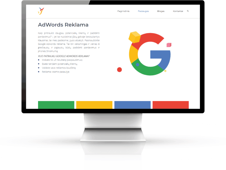 電腦顯示器顯示帶有彩色標誌和立陶宛語文字的Google AdWords網頁。 — Google 壁紙
