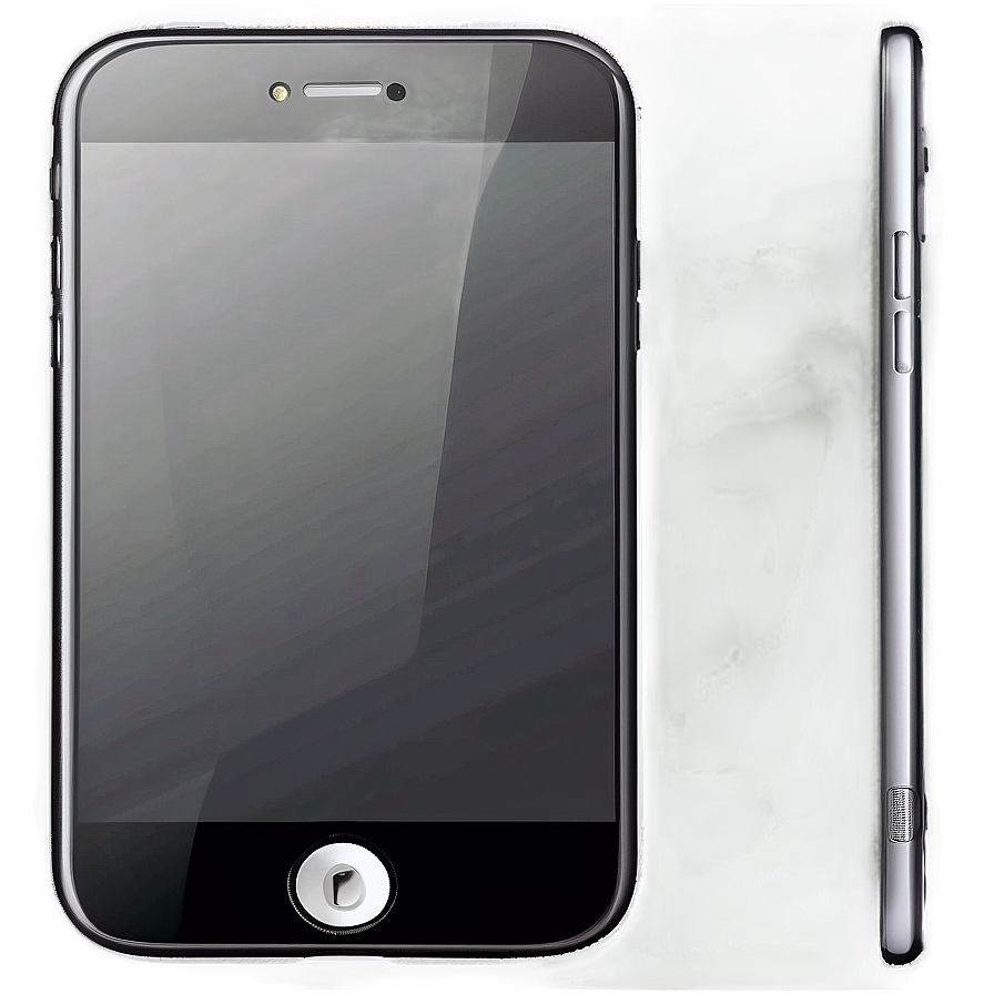 銀色iPhone，黑色螢幕和主頁按鈕，正面和側面視圖。 — iPhone 11 壁紙