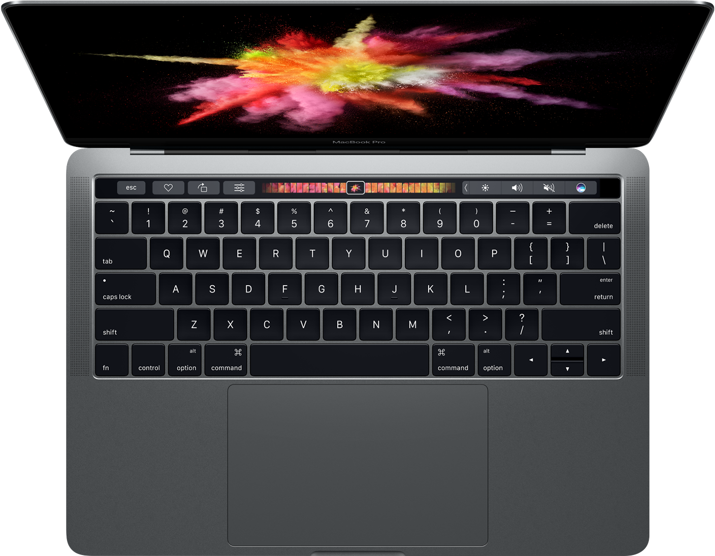 銀色筆記型電腦，螢幕上帶有彩色爆炸桌布 — Macbook Pro 壁紙
