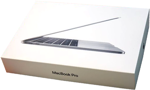 白色 MacBook Pro 筆記型電腦放在其銀色飾面的零售包裝上。 — Macbook Pro 壁紙