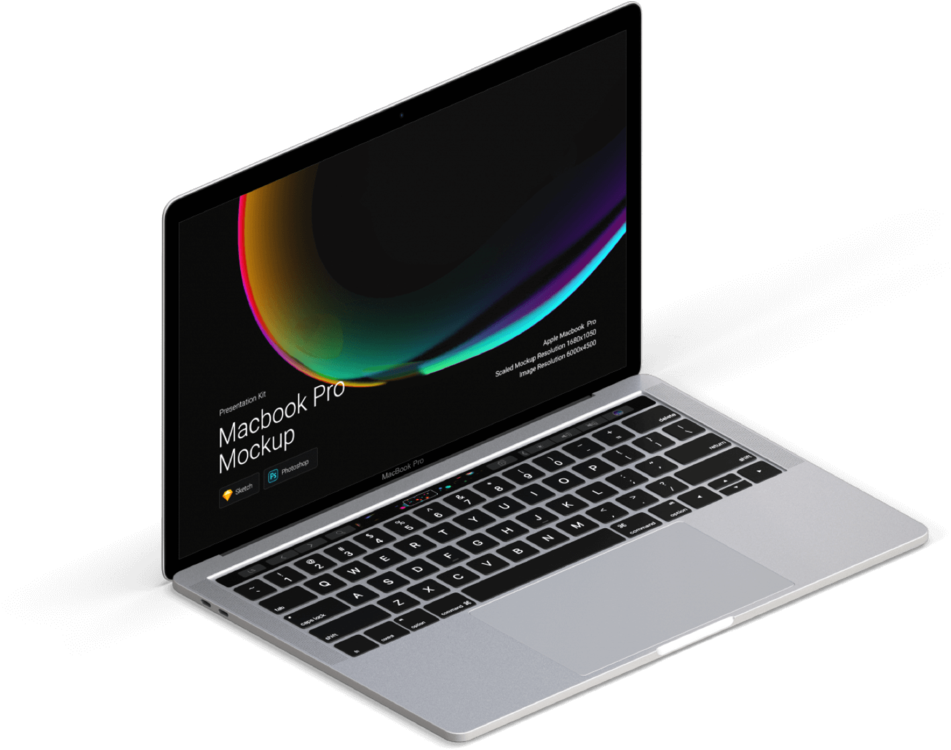 銀色 MacBook Pro 筆記型電腦，在黑色背景上顯示彩色漸變螢幕。 — Macbook Pro 壁紙