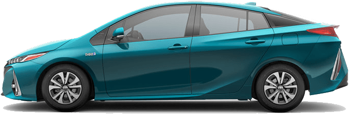 白色背景上的側面輪廓青綠色豐田Prius Prime混合動力車。 — Toyota Supra 壁紙