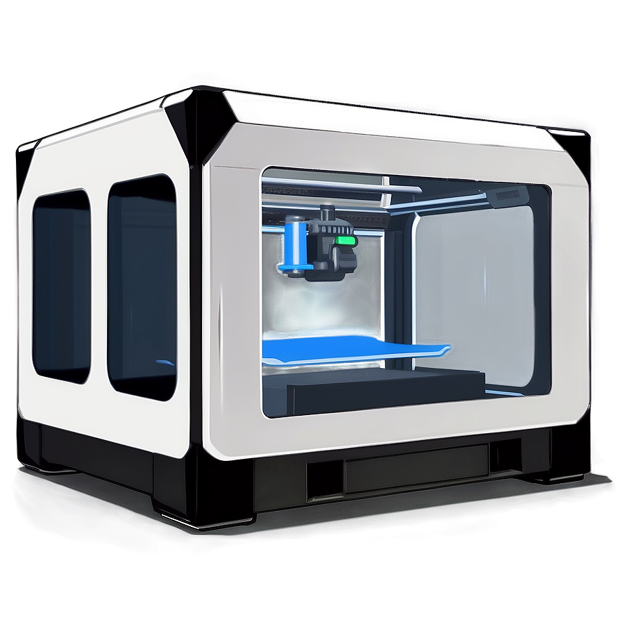 一台3D列印機正在透明外殼內將藍色線材擠出到列印平台上。 — 3D 壁紙