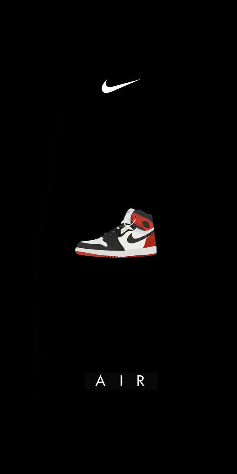 白色、黑色和紅色Nike Air Jordan 1運動鞋，帶有Nike標誌和AIR字樣，背景為黑色。 — Jordan Logo 壁紙