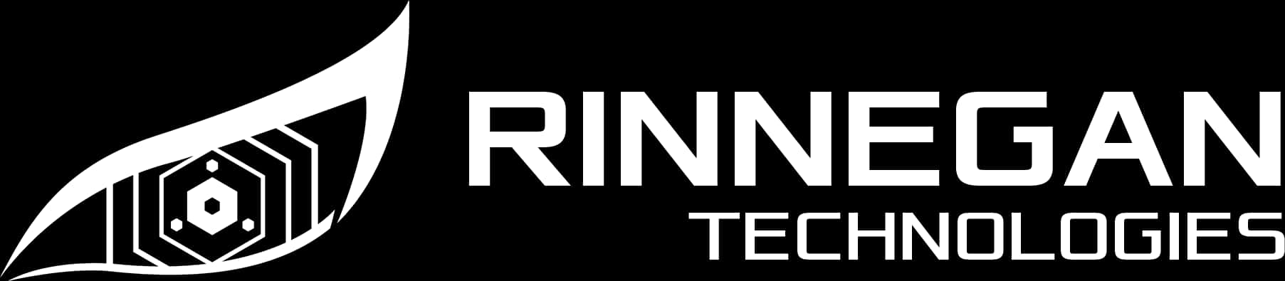 Rinnegan 桌布 壁紙 — Rinnegan Technologies 的時尚白色標誌，採用風格化的眼睛，帶有幾何六邊形圖案，背景為黑色。