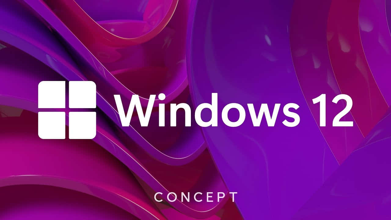  壁紙 — 一個時尚的 Windows 12 概念標誌漂浮在充滿活力的紫色和洋紅色抽象流體背景上。