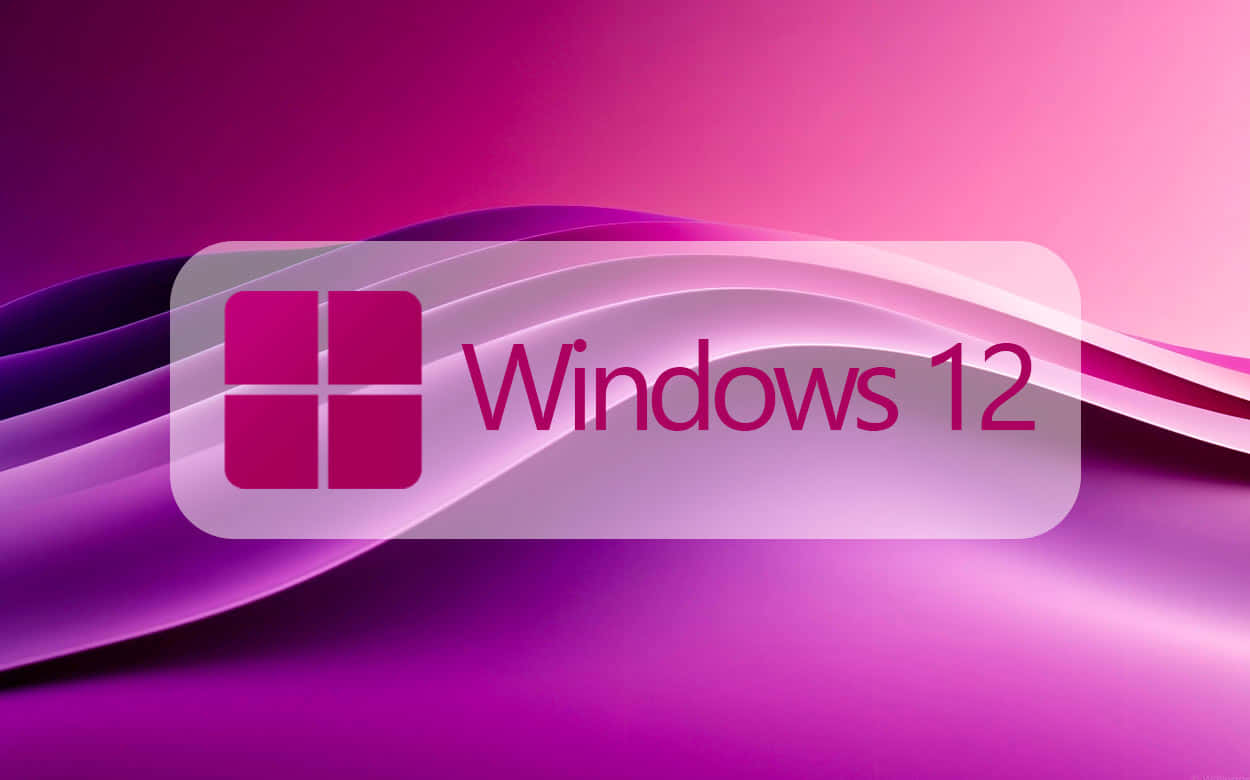  壁紙 — 一個時尚的Windows 12標誌漂浮在流動的洋紅色和紫色數位波浪上，帶有柔和的高光。