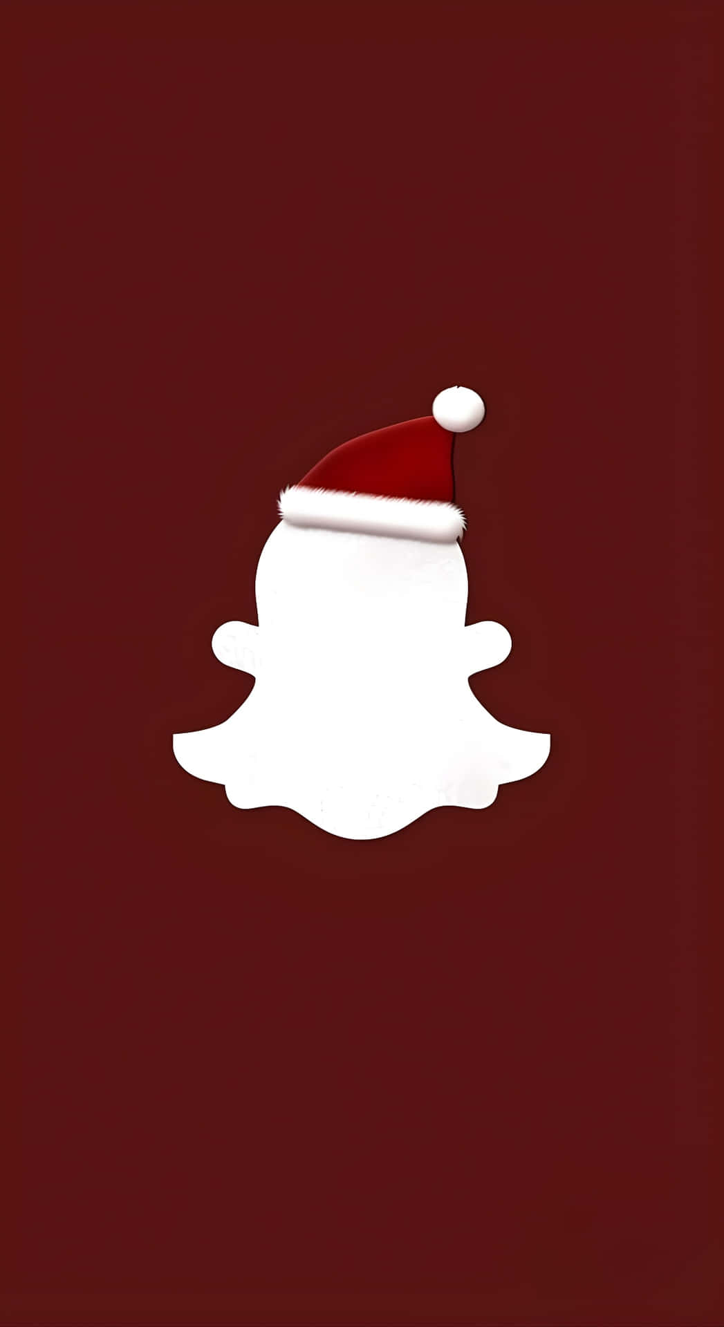  壁紙 — 白色Snapchat鬼魂戴著紅色聖誕帽，帽緣白色，背景為深栗色。