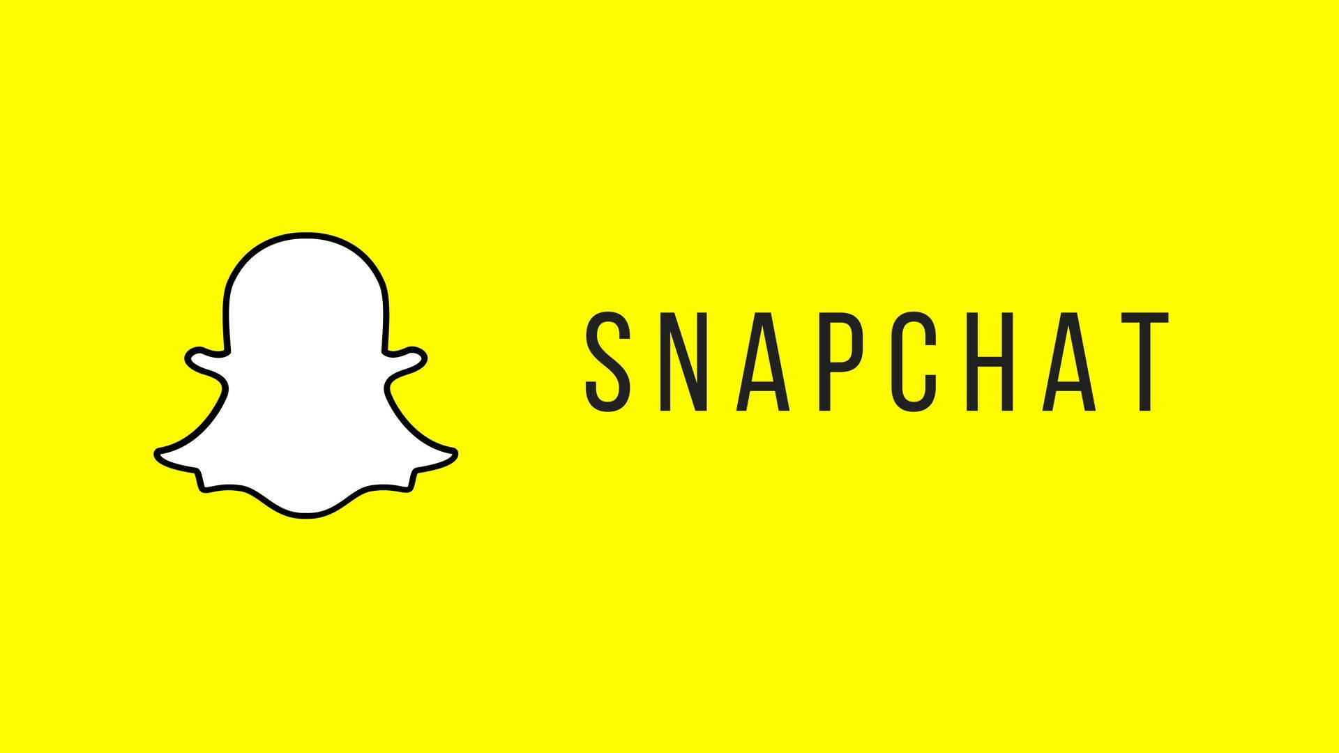 Snapchat 桌布 壁紙 — Snapchat 標誌，白色鬼魂圖示和粗體文字在亮黃色背景上。