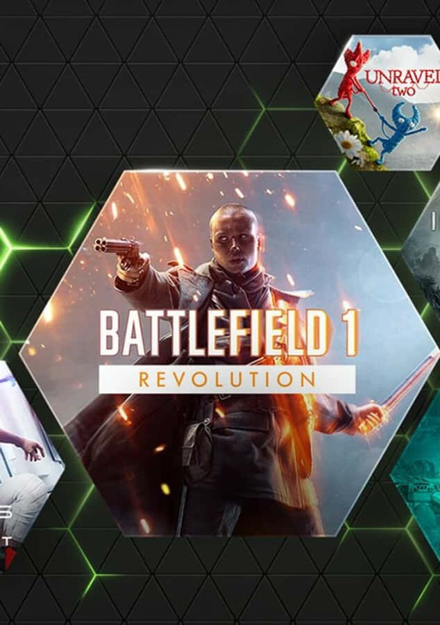 電玩遊戲 桌布 壁紙 — 《Battlefield 1 Revolution》中的一名士兵在深色六邊形網格背景下向前指著手槍，火花四濺。