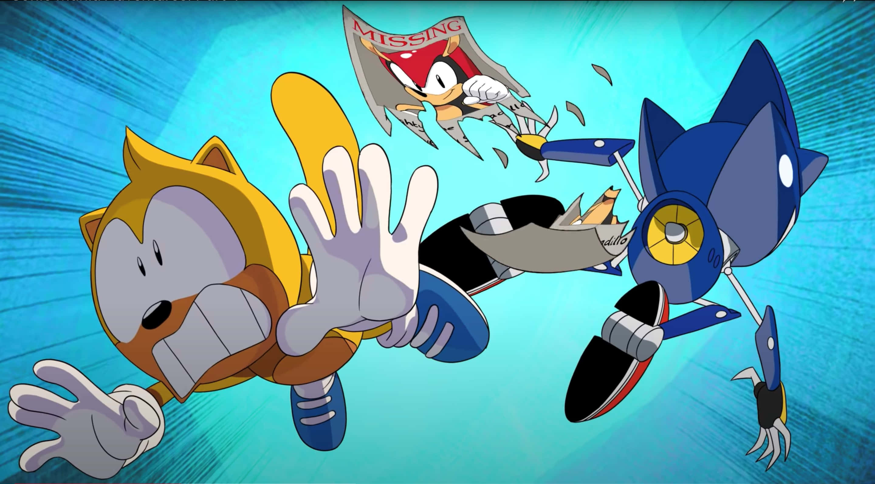 Ray The Flying Squirrel 桌布 壁紙 — Sonic the Hedgehog 和 Tails 在藍色速度模糊背景中追逐機械Sonic。