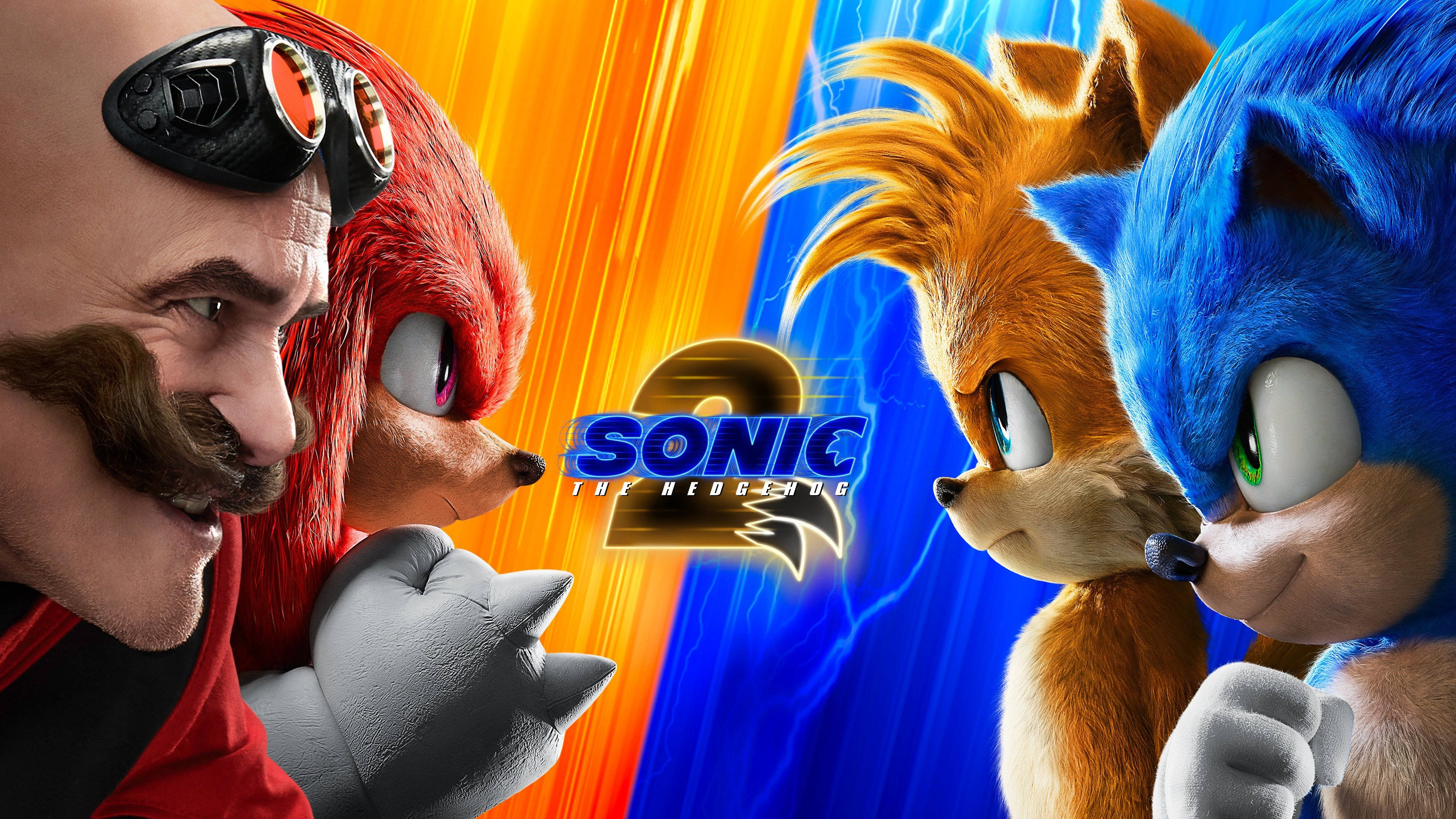 Knuckles 桌布 壁紙 — Sonic the Hedgehog 與 Tails 在充滿活力的電影風格對決中對抗 Dr. Eggman 和 Knuckles。