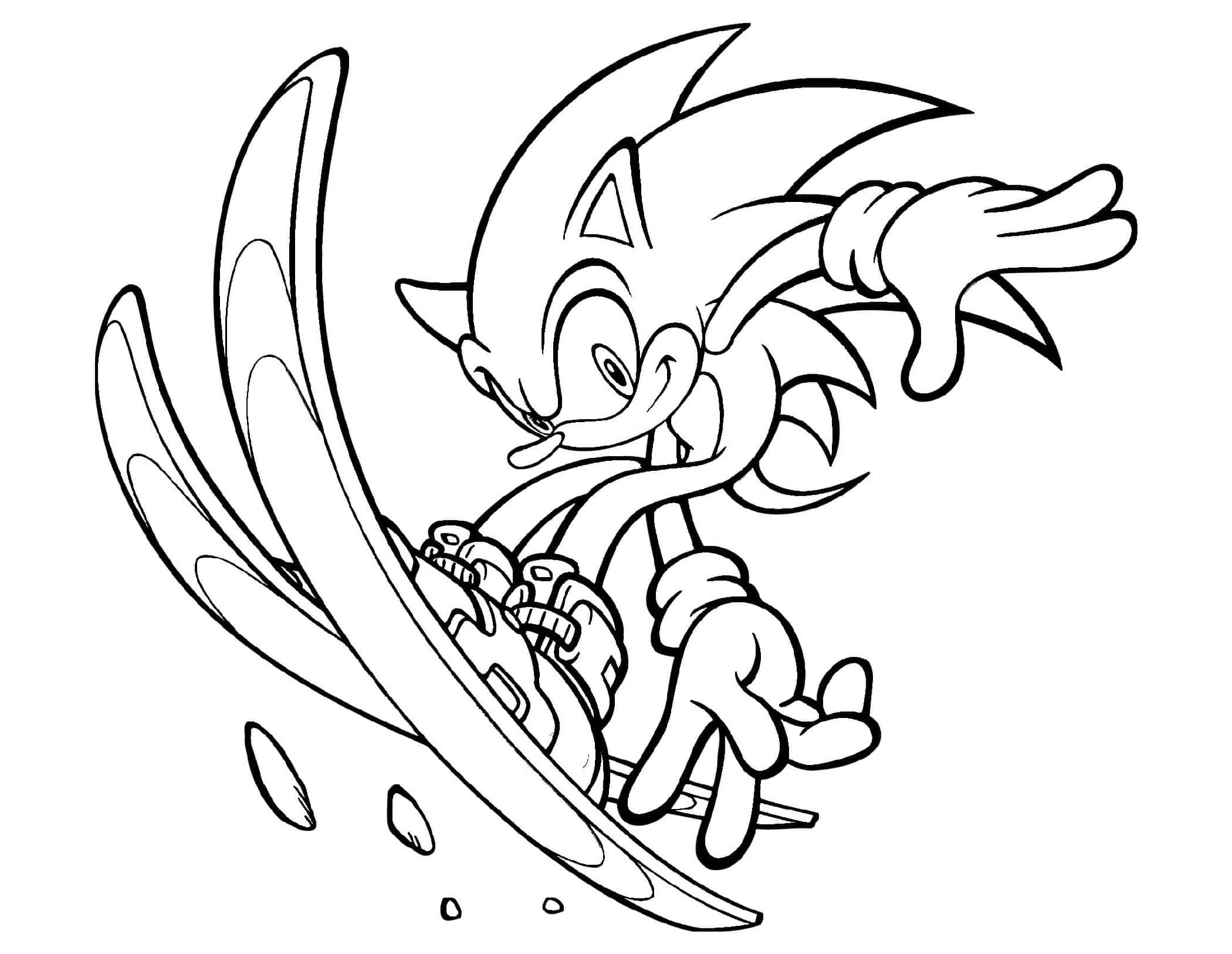 Sonic Coloring 桌布 壁紙 — Sonic the Hedgehog 向前衝刺，身後帶有動態線條的黑白線條藝術插圖。