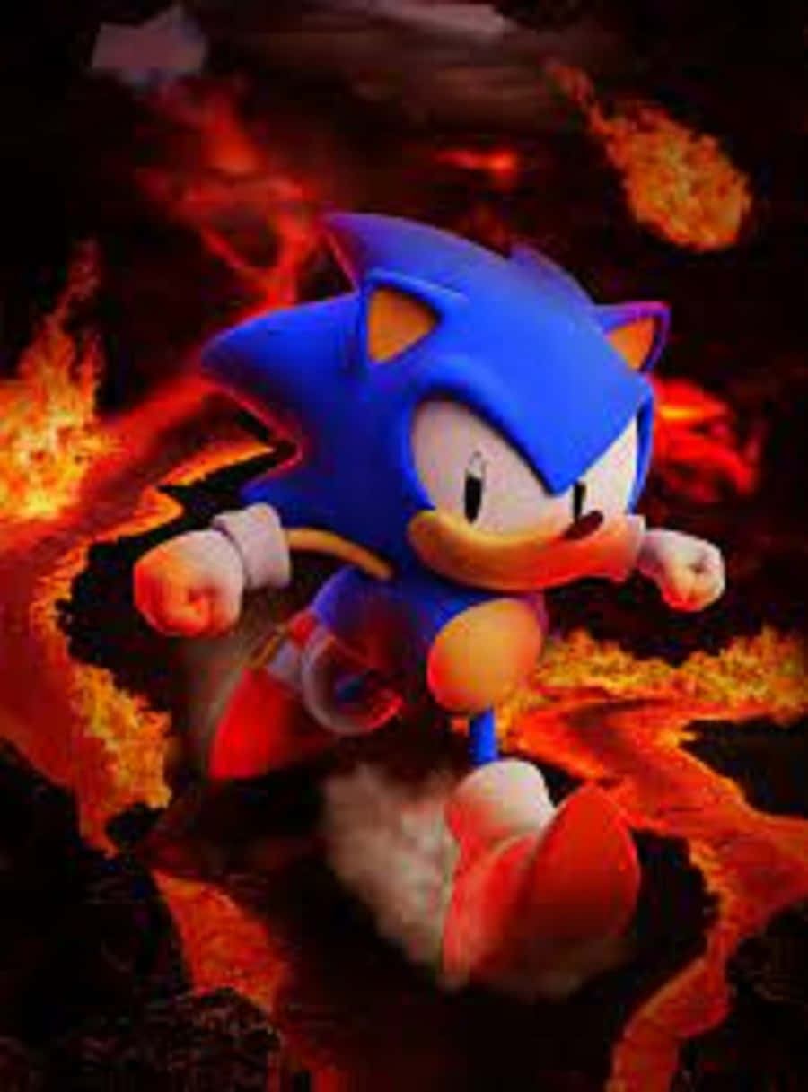 Sonic Lava Reef 桌布 壁紙 — Sonic the Hedgehog 帶著堅定的表情和腳後留下的動態模糊，衝過熾熱的熔岩。