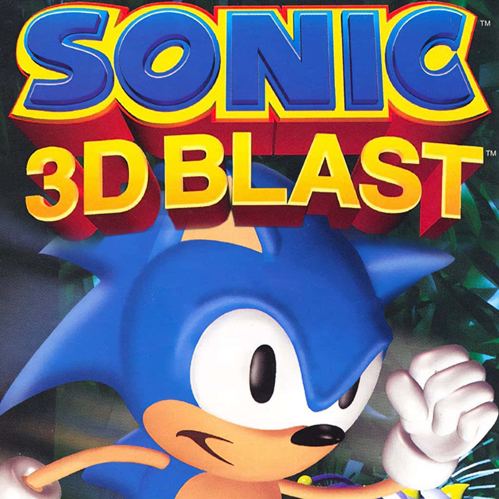 Sonic 3d Blast 桌布 壁紙 — Sonic the Hedgehog 以動態 3D 姿勢呈現，搭配深綠色背景上的粗體藍色和黃色標題文字。