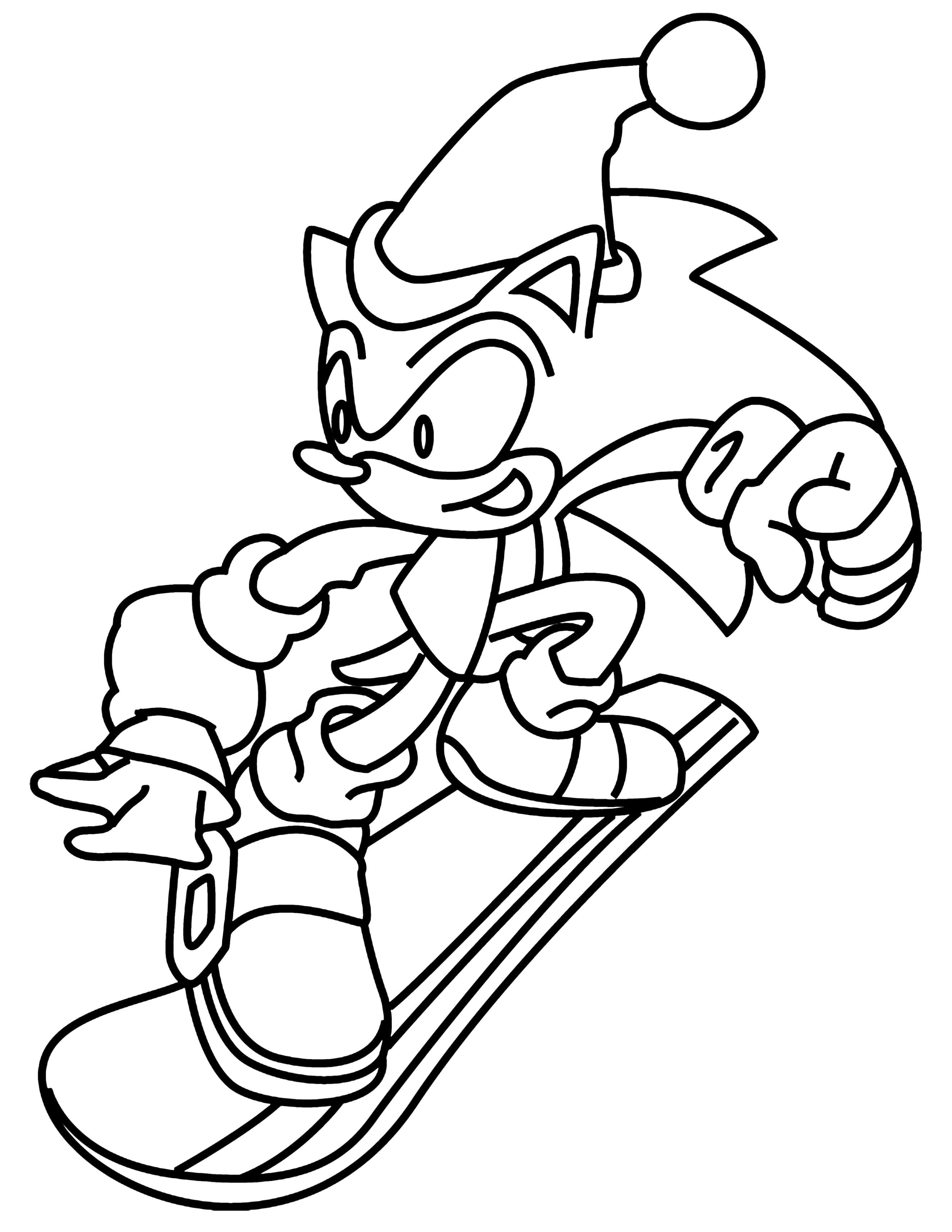 Sonic The Hedgehog 桌布 壁紙 — Sonic the Hedgehog 戴著節日小丑帽滑雪，帶有動態運動線條。