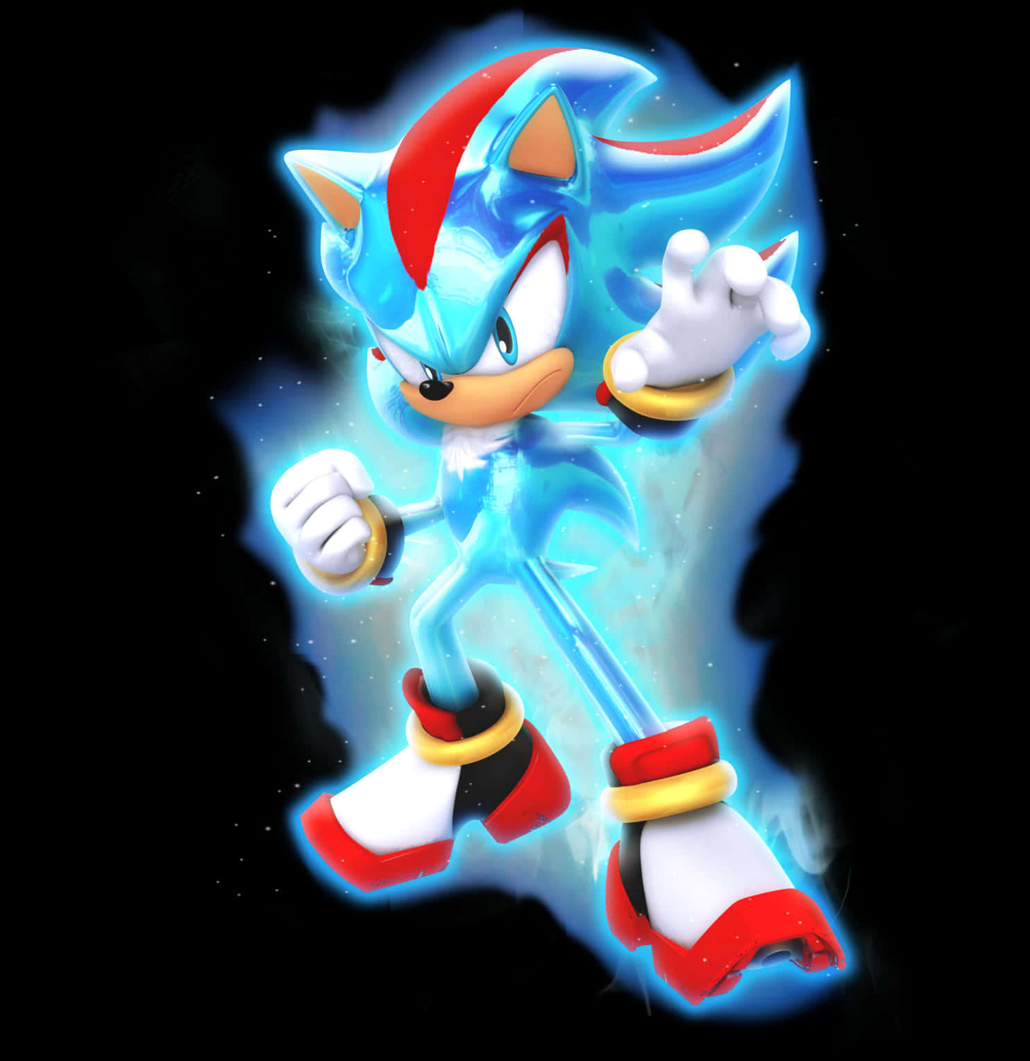 索尼克 桌布 壁紙 — Sonic the Hedgehog 以藍色超級形態在黑暗的宇宙背景下發光。