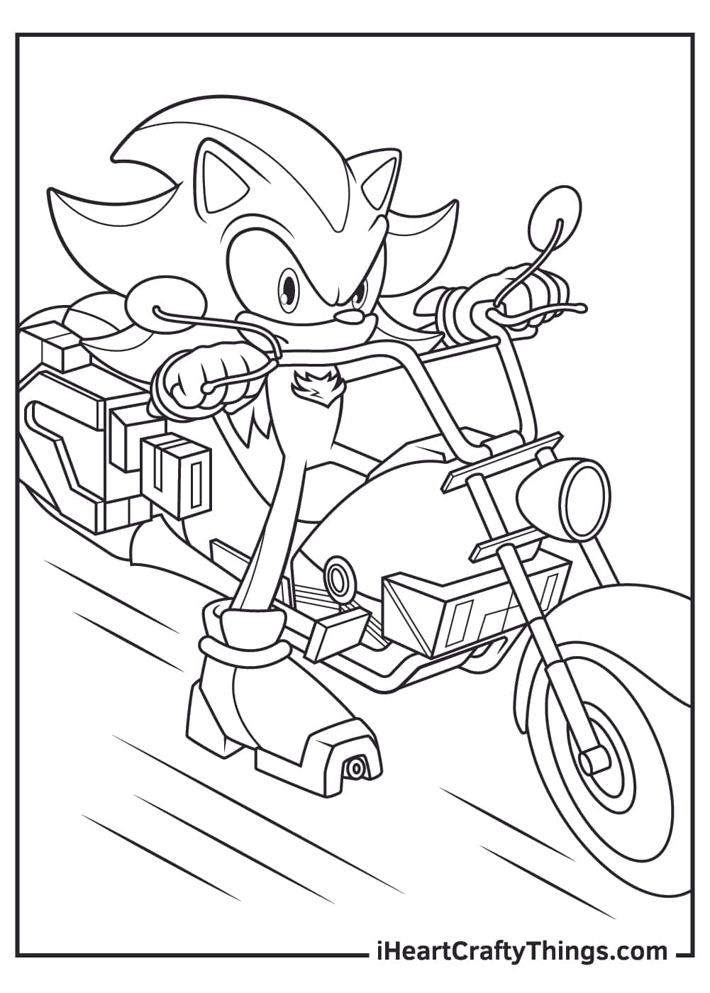 Sonic the Hedgehog 在黑白線條藝術著色頁上騎摩托車。 — 黑白 壁紙