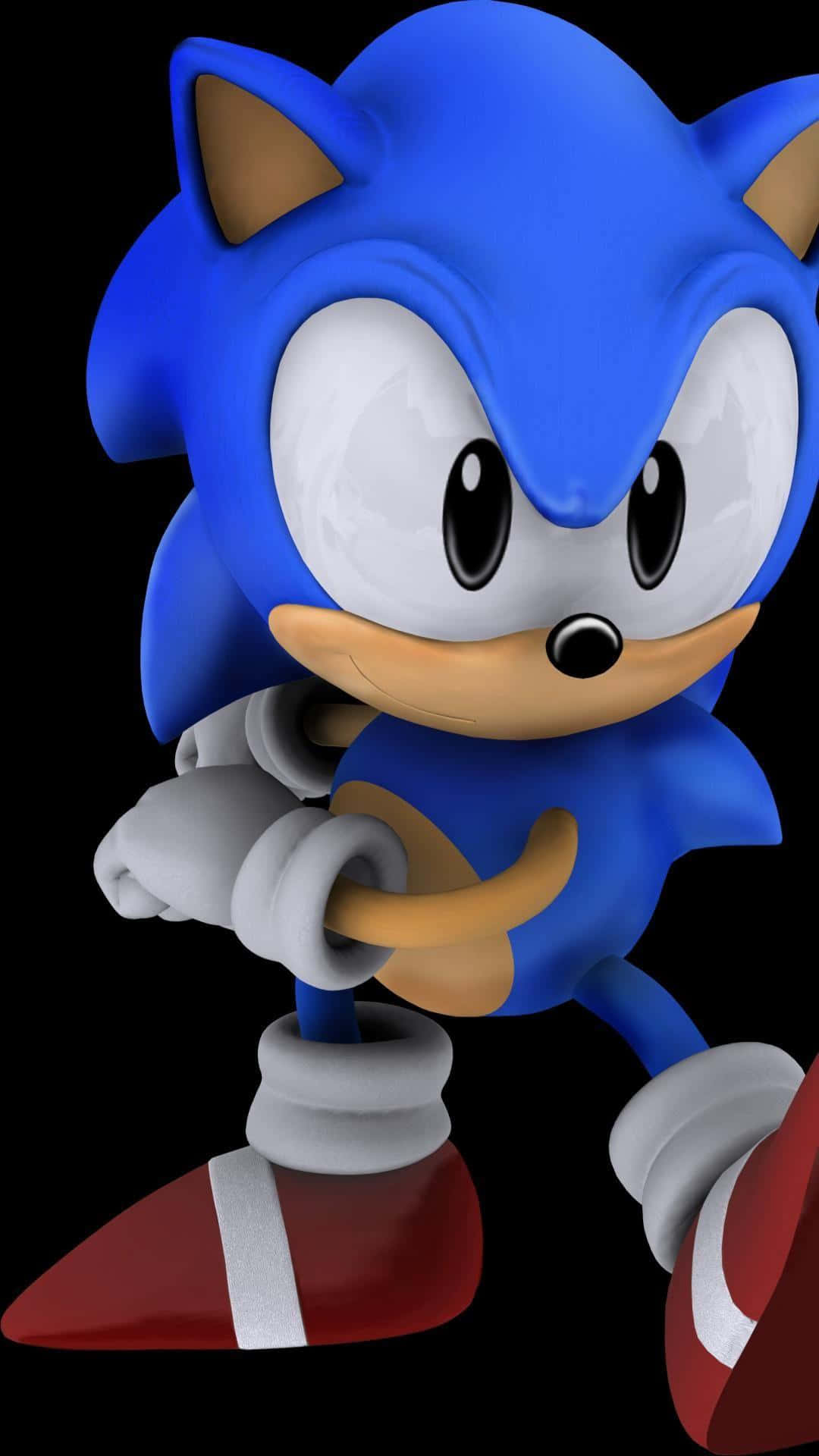 Classic Sonic 桌布 壁紙 — Sonic the Hedgehog 以動感奔跑姿勢呈現，藍色毛髮、白色手套、紅色鞋子，表情堅定，背景為黑色。