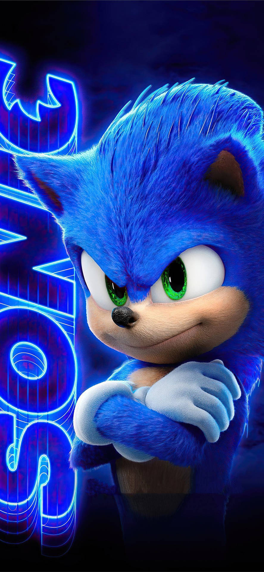 Sonic the Hedgehog 在霓虹燈光環境中交叉雙臂。 — 霓虹 壁紙