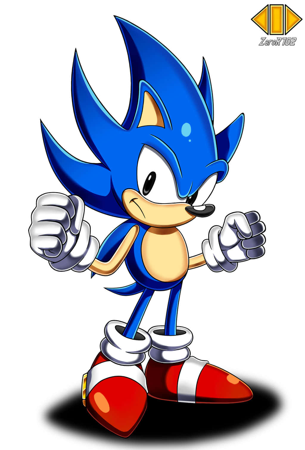 索尼克 桌布 壁紙 — Sonic the Hedgehog 自信地站立，握緊拳頭，背景為純白色。