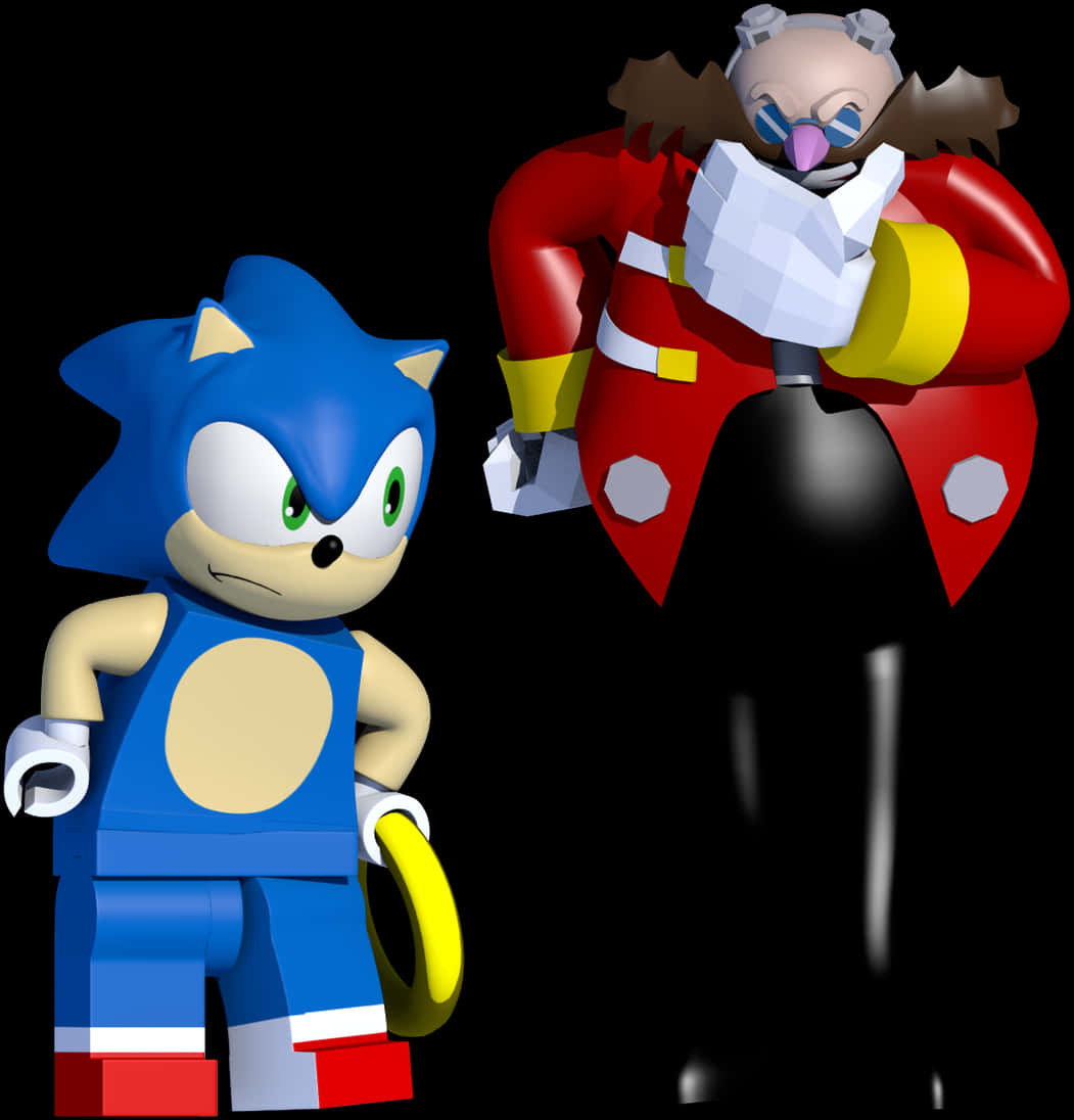 樂高 桌布 壁紙 — Sonic 和 Dr. Eggman 以方塊狀 3D 渲染風格站在黑色背景前，光線銳利。