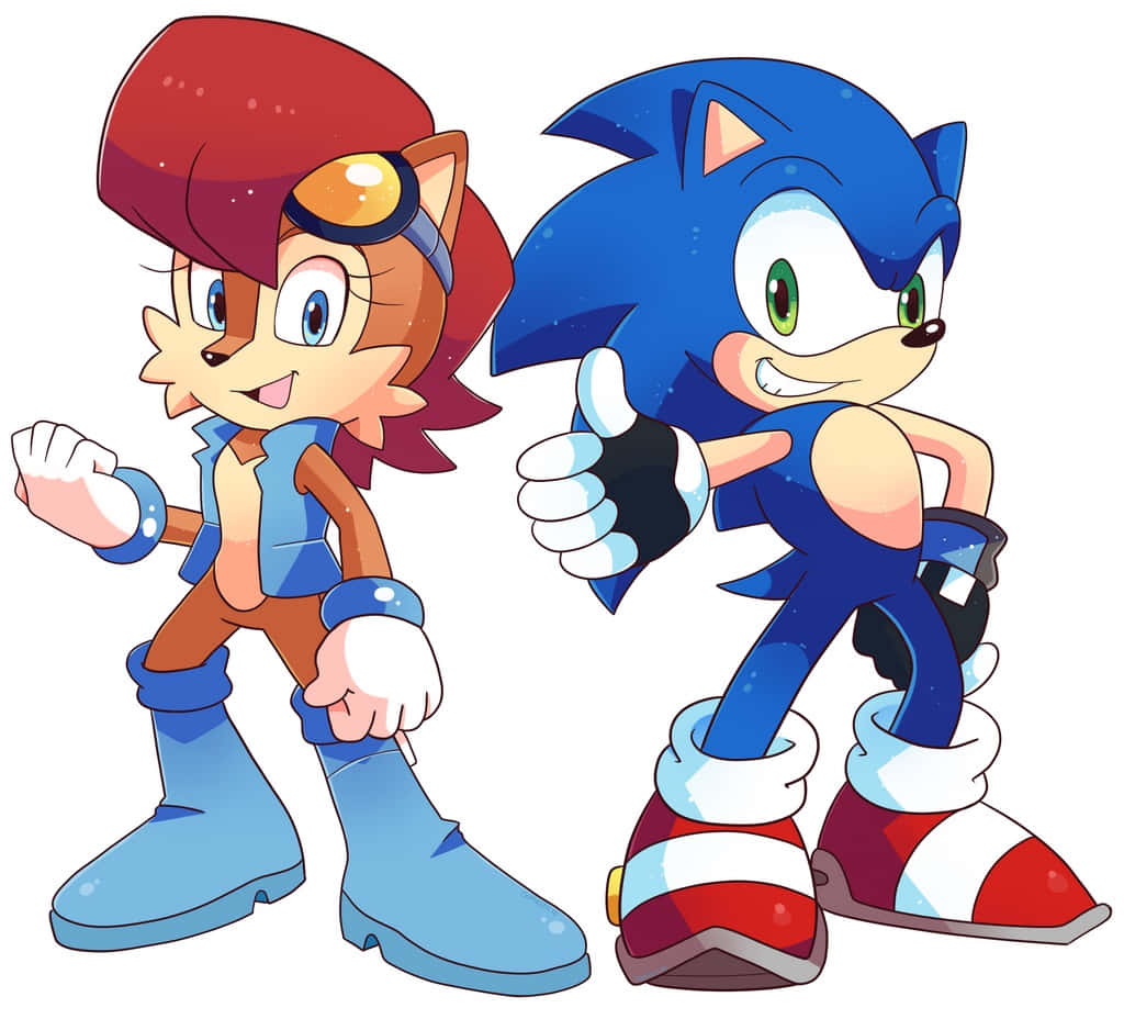 Sonic And Sally 桌布 壁紙 — Sonic 和 Tails 以愉快的姿勢並排站在純白色背景前。