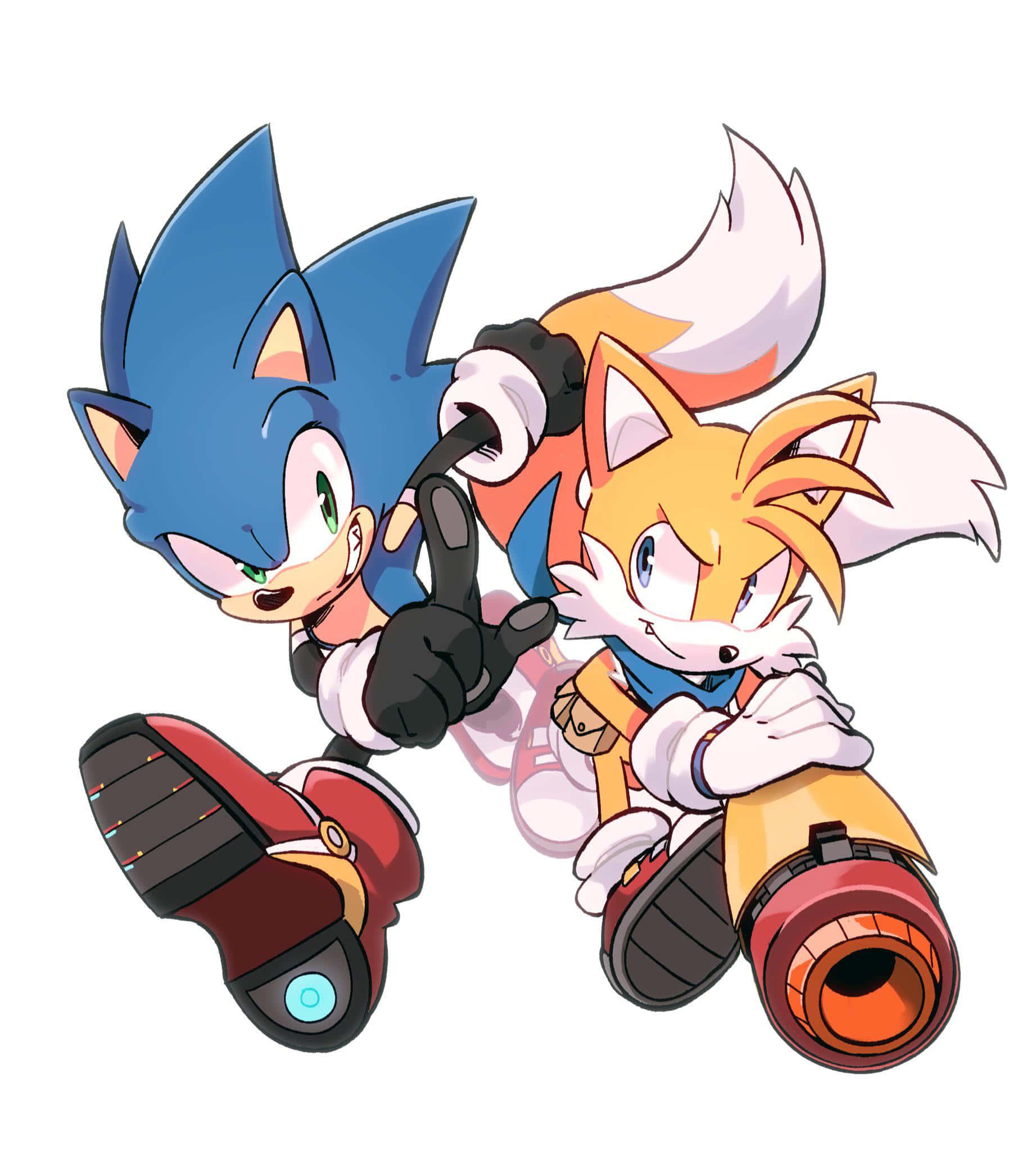 Sonic And Tails 桌布 壁紙 — Sonic 和 Tails 在充滿活力的動漫插圖中以大膽的輪廓和鮮豔的色彩動態擺姿勢。